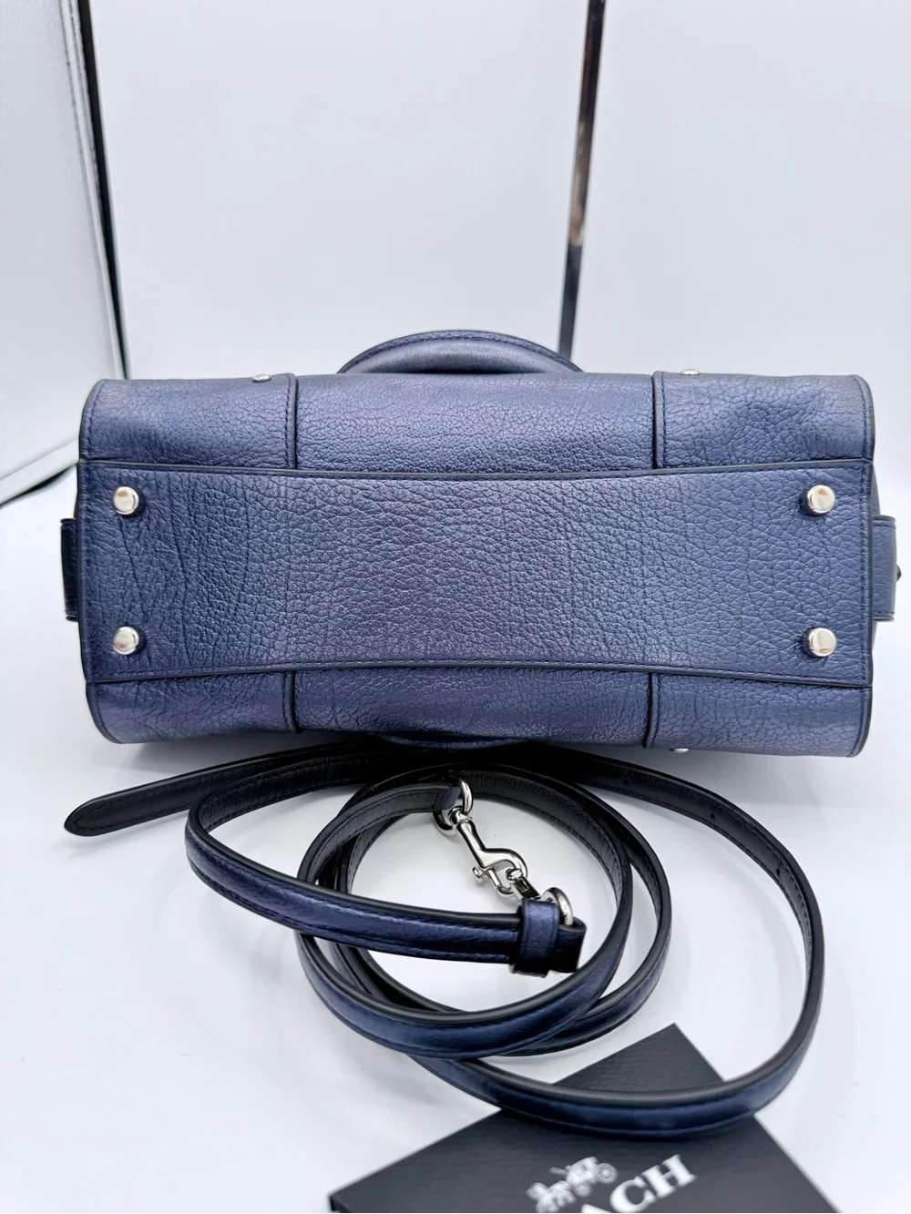Coach Mercer 24 Satchel Metallic Navy Pebbled Leather Crossbody